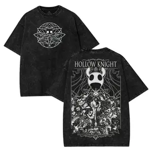 HOLLOW KNIGHT Kindred Souls washed 2 sided printed oversize unisex cotton t-shirt, soft lightweight seamless streetwear apparel black graphic design art top casual game gift