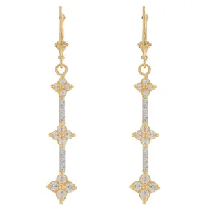 Gold Long Chandelier White CZ Womens Cluster Earring (JackAni# E08151)