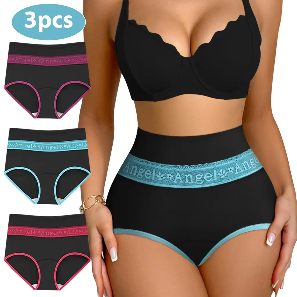 3 Pack Women's Underwear High Waisted Brief Panties, Color Block Stylish Design, Breathable Stretch Soft Full Coverage Comfortable Fit, Summer Essential, Easy to Match Everyday Wear Essentials