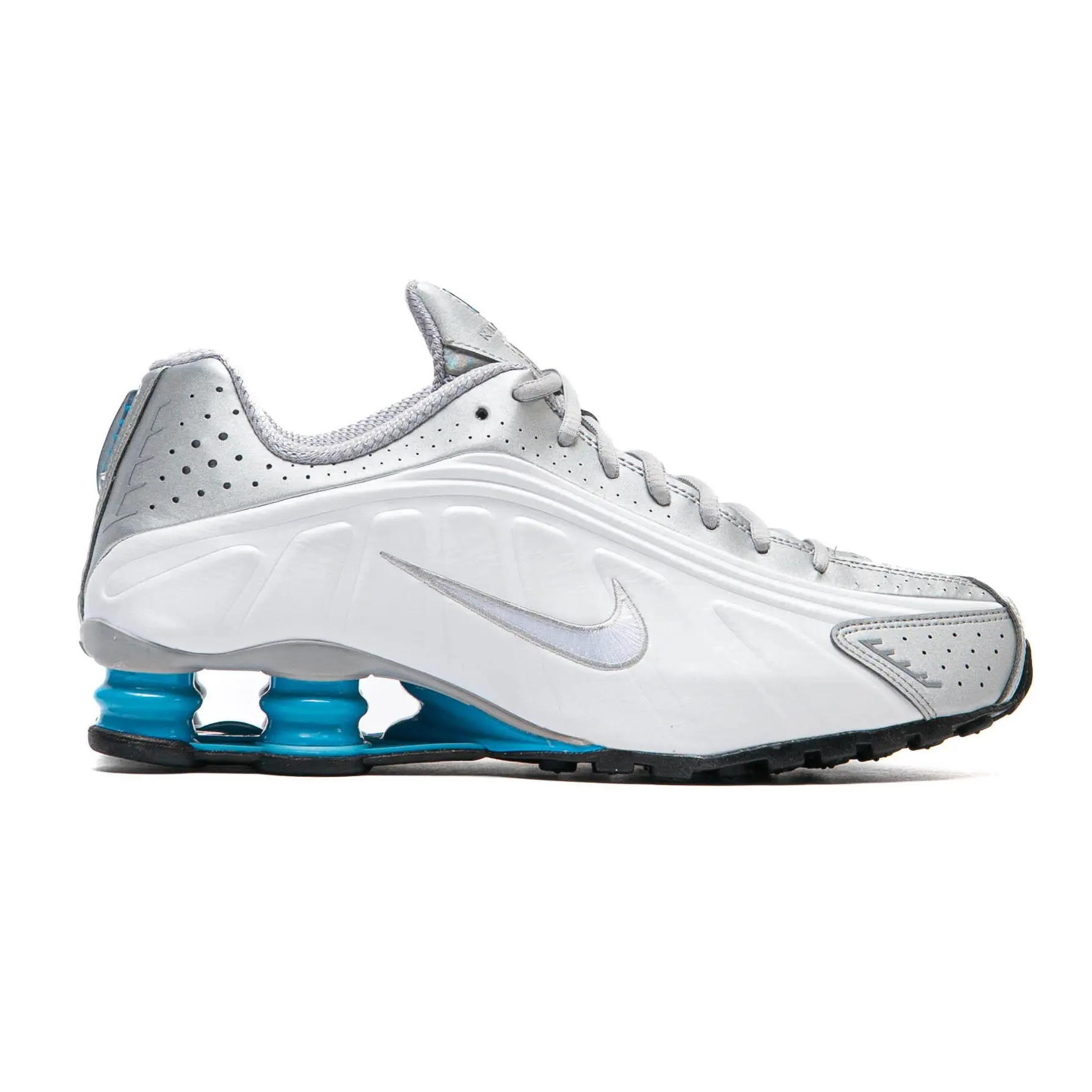 Nike Shox R4 Metallic Silver White Blue Lagoon HQ1988-005 Men's Fashion Sneaker New