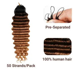 LWIGS  Ombre Deep Wave Crochet Human Hair Extensions Pre-Separated Lightweight Feather Crochet Hair for Black Women