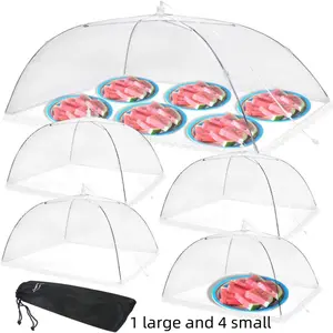 5 Piece Set Food Covers, Pop-Up Mesh Foldable Tent Umbrella, Outdoor Party Picnic BBQ Reusable Food Tent, Durable & Portable Design