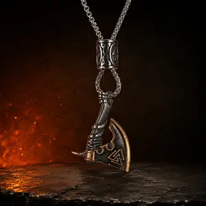 Viking Axe Pendant Necklace Men – Valknut Odin Rune Stainless Steel Skull Warrior Jewelry Gothic Gift