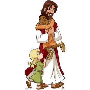 212 MAIN Large Religious Decor Cartoon Art Cardboard Cutout - 71x32 in Advanced Graphics Jesus with Children Kid-Focused Standup