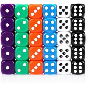 30PCS 6 Sided 16mm 6 Colours Spot Game Dice Set with Rounded Edges for Smoother Rolling, Made of No Harmful Materials