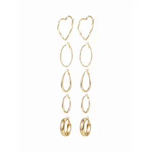 Cider 5 PAIRS HEART & CIRCLE HOOP EARRING SET