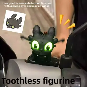 Car Decorative Wings Moving Glasses Glowing Rearview Mirror Hanging Ornament, Creative Dashboard Small Figurine, Toothless Car Accessory, Car Trinkets