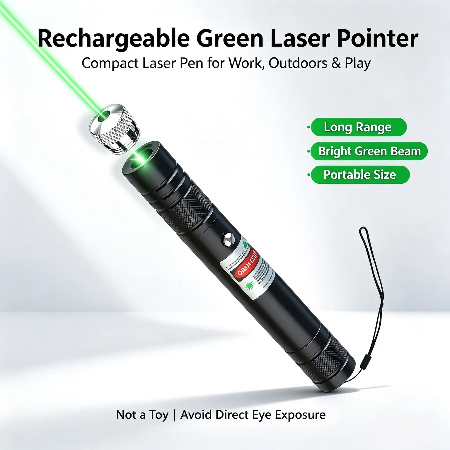 Rechargeable Green Laser Pointer, Multi Pattern Green Light Pen, Long Range Laser for Office Presentation, Astronomy, Construction, Interactive Cat & Dog Toy, Portable Handheld Laser with Lanyard