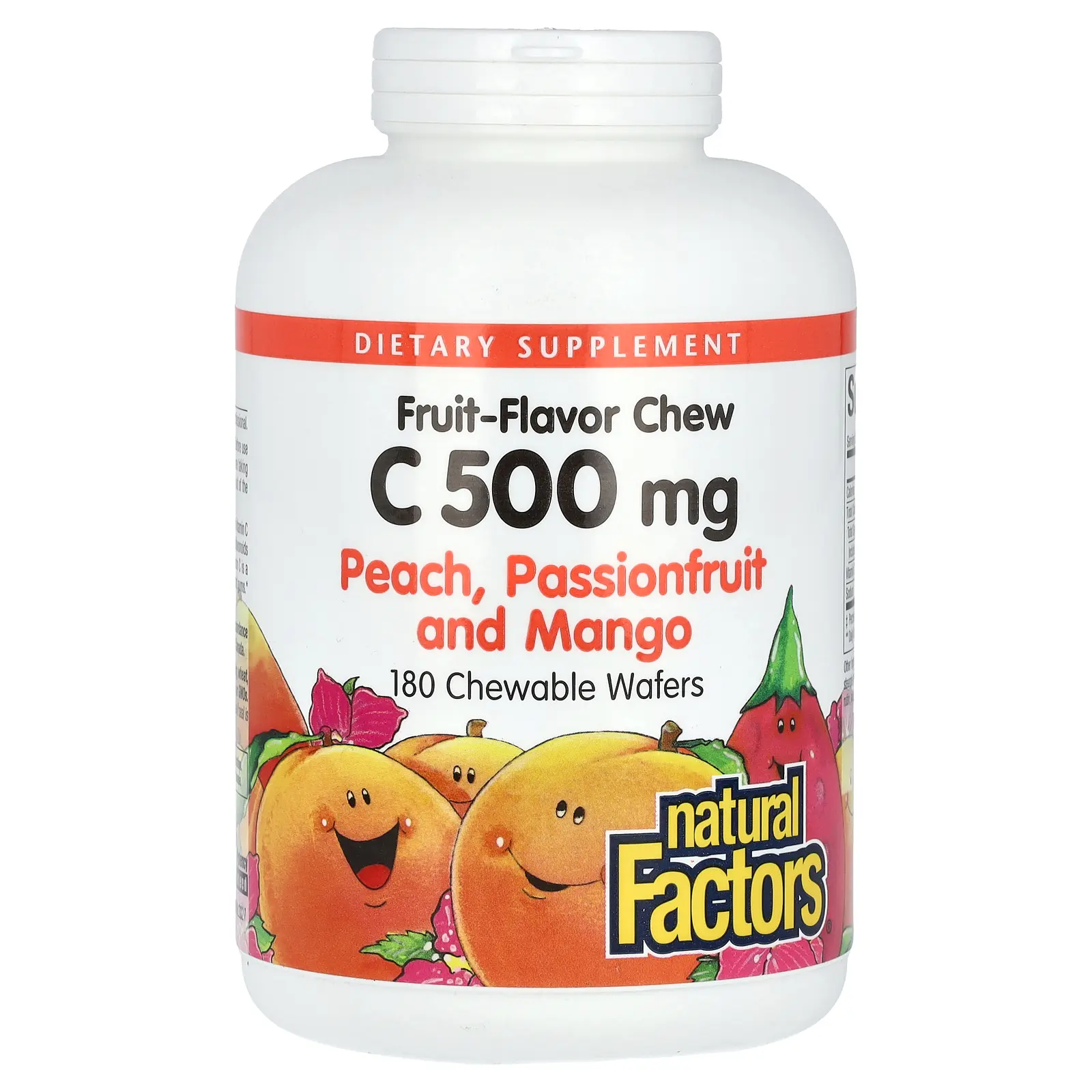 Natural Factors Vitamin C, Fruit-Flavor Chew, Peach, Passionfruit and Mango, 500 mg, 180 Chewable Wafers