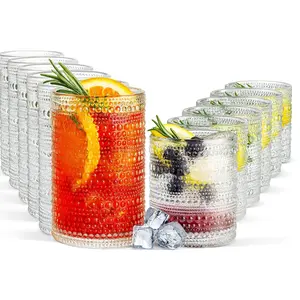 Khen Vintage Hobnail Drinking Glasses Set of 12, 13oz Highball Glasses & 10 oz Lowball Tumblers, Kitchen Water Glasses Cup, Bar Water, Juice, Cocktails Beer, Milk Indoor/Outdoor Bar & Party Drinkware