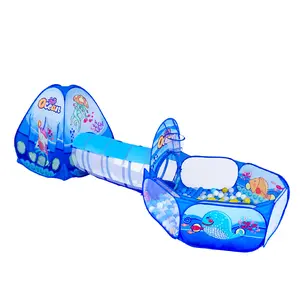 3-in-1 Ocean-Themed Kids Play Tent with Tunnel, Ball Pit & Basketball Hoop – Ideal Indoor/Outdoor Playhouse for Boys and Girls (Balls Not Included)