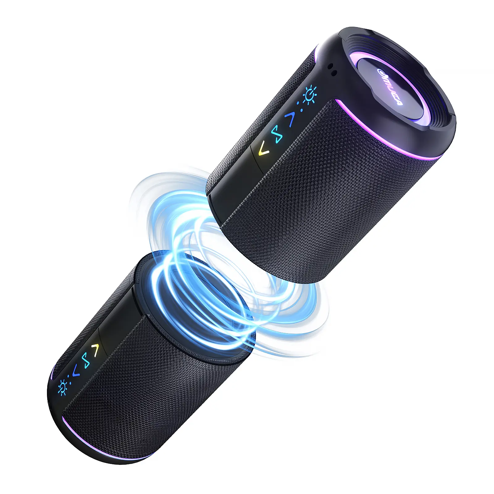 OMUCA Magnetic Split Bluetooth Speaker, 2-in-1 Portable Stereo Speaker, True Wireless Stereo Sound, Deep Bass, RGB Lights, IPX6 Waterproof, 20H Playtime Audio Compact