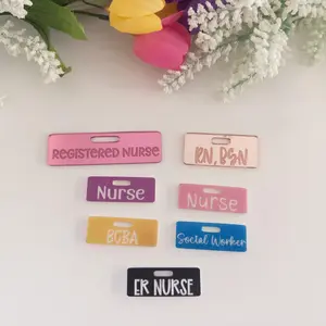 Custom Mini Acrylic Badge Buddy: Engraved ID Tag, Nurse accessory, Therapist Accessory