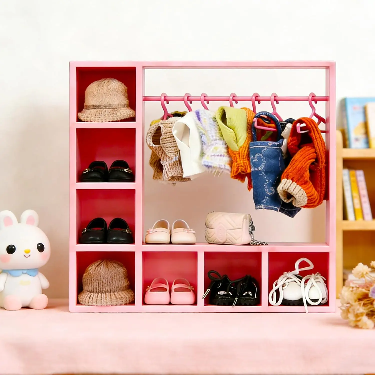 Labubu Doll Clothes Wardrobe Organizer with Hangers - Mini Closet Storage, Outfit Display Stand for Home Organization, Gift for Labubu Collectors