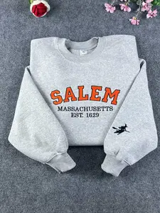 Salem Massachusetts Embroidered Sweatshirt Hoodie | Hocus Pocus Halloween Spooky Crewneck Sweatshirt, Halloween Gift for him movie