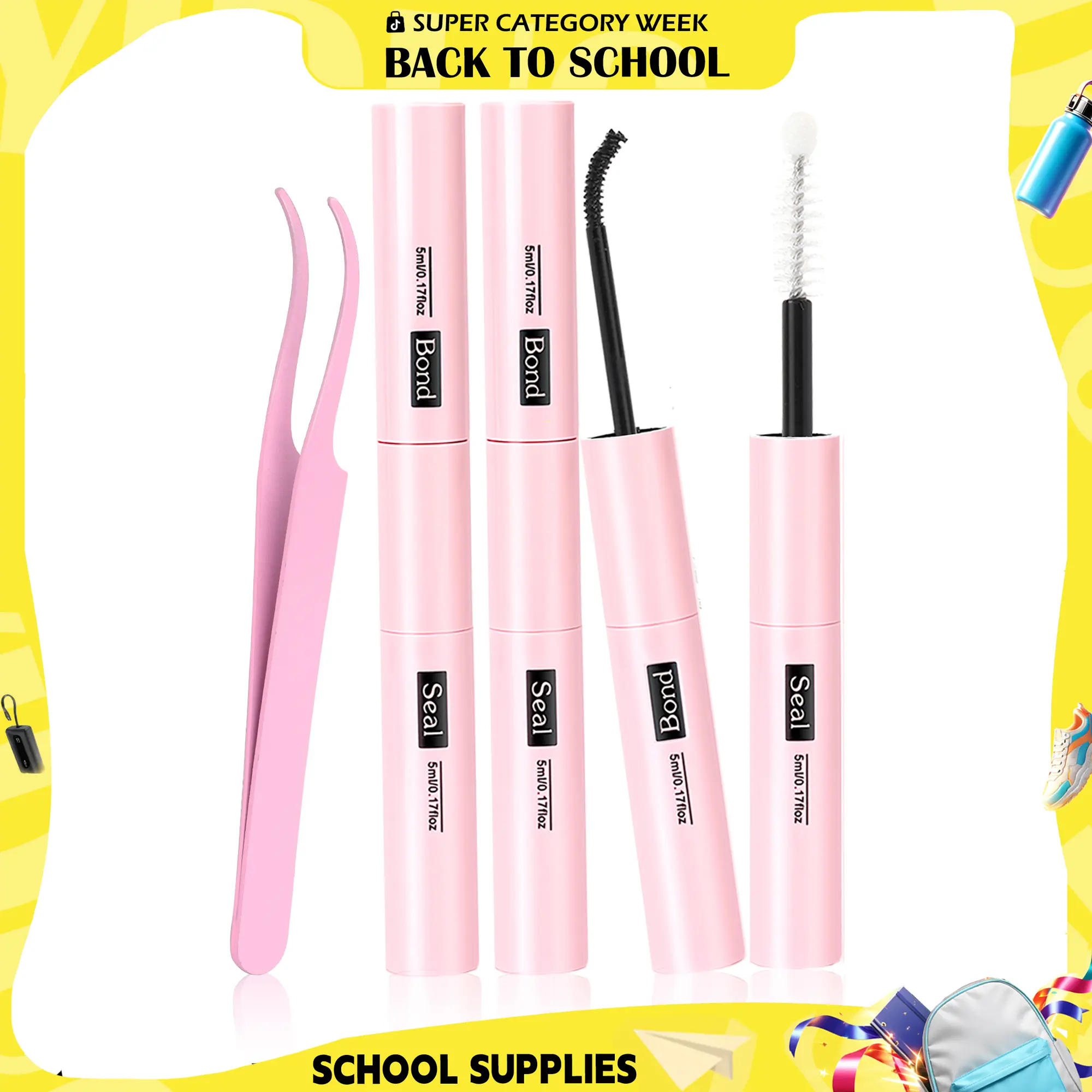 YiDuo Lash Cluster Glue Lash Bond and Seal Waterproof Black Eyelash Glue for Eyelash Clusters, Long-Lasting Eyelash Adhesive for Home Use, Lash Glue Remover for Lash Extensions (5ml), Gentle Eyelash Glue Remover, Includes One Pair of Tweezers BackToSchool