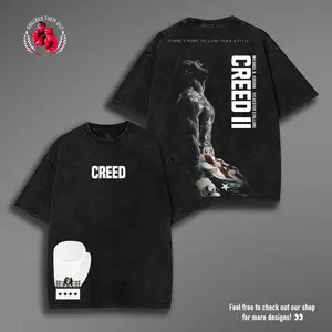 Retro BOXING CREED Oversize boxing Washed Tee, Fighter Graphic T-Shirt, Perfect Gift for Sports Fans men Fabric Menswear 90s