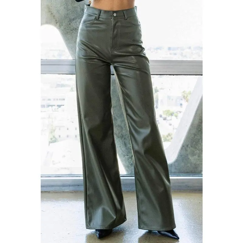 OLIVE LEATHER PANTS