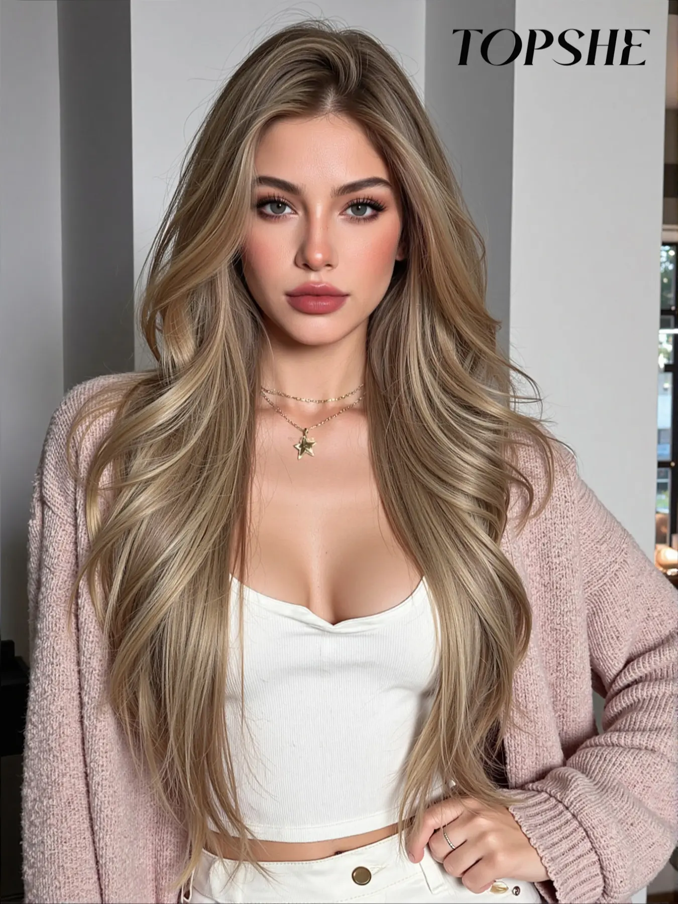 Topshe 13x6 Lace Front Wig, Glueless Curly Lace, Brown Long Curly Hair, Natural Daily Wear, Heat Resistant, Comfortable, Lightweight, Easy to Wear