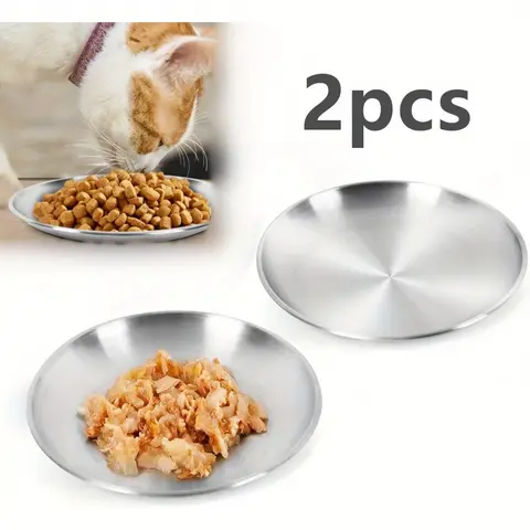2 Pack Stainless Steel Cat Food Bowls Set,6.7" Pet Food Bowl,Shallow Design for Easy Eating,Perfect for Dry/Wet & Canned Food,Easy to Clean Indoor Feeding,Halloween Christmas Fathersdaygift