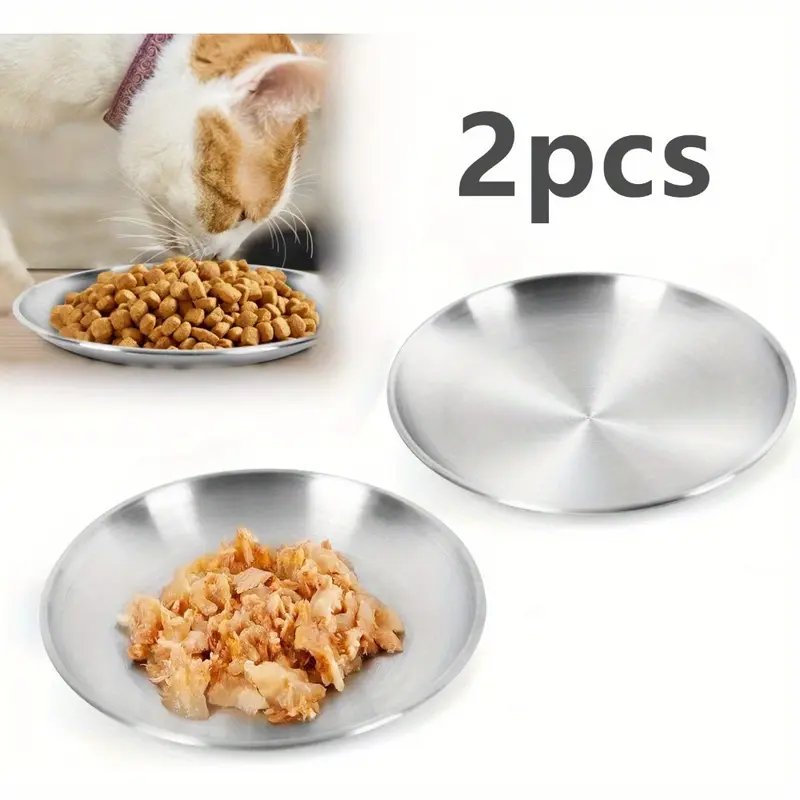2 Pack Stainless Steel Cat Food Bowls Set,6.7" Pet Food Bowl,Shallow Design for Easy Eating,Perfect for Dry/Wet & Canned Food,Easy to Clean Indoor Feeding,Halloween Christmas Fathersdaygift