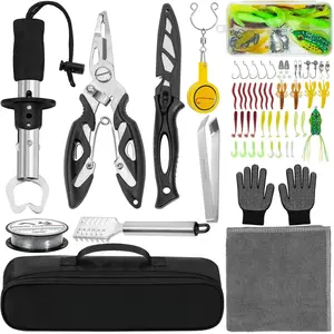 Fishing Tool Kit, Fishing Gears, Pliers Ice Fly Hook Knotter Lip Gripper Anti-Slip Gloves Lures Baits Accessories