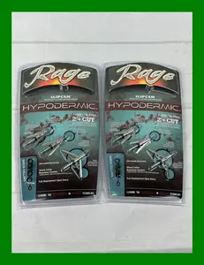 2 Pack Rage Hypodermic Slipcam 100 Grain Hunting Broadheads R39100, 2 Steel Blade, 6 Extra Shock Collars per pack, 2"+ Entry Diameter, Aerodynamic