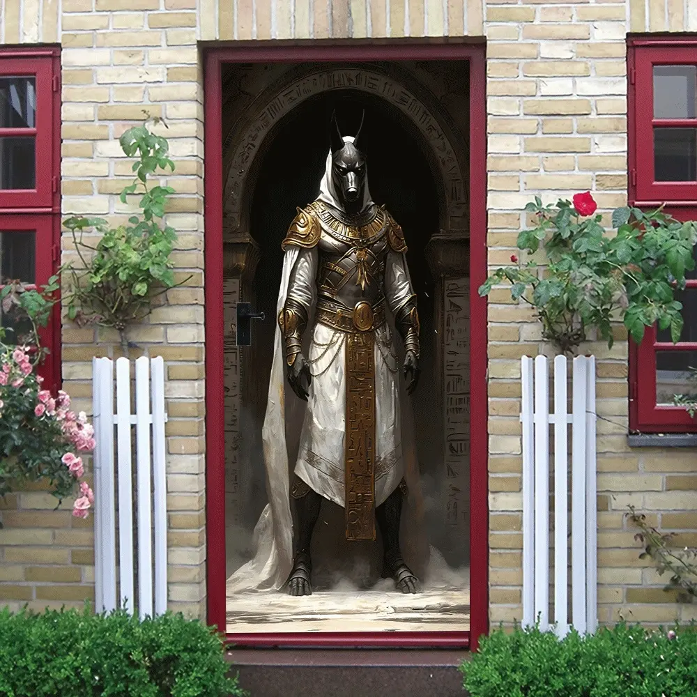 2pcs Anubis God Statue Wall Stickers Ancient Egyptian Mythology Decor Self Adhesive Removable Waterproof Vinyl Decals for Living Room BedroomHome Art Decorative Murals Egyptian Theme Wall Decorations