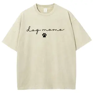 Dog Mama Women's Letter Printing T-Shirt Washed Vintage Style Short Sleeved Tops Cute Graphic Tee Perfect For Daily Wear Casual Breathable 100% Soft Cotton Fabric Trendy Graphic Prints Comfortable Fitable Fit Timeless Style Eco-Friendly