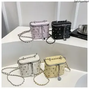 Korean Quilted Leather Crossbody Bag, Adjustable Chain Mini Square Purse