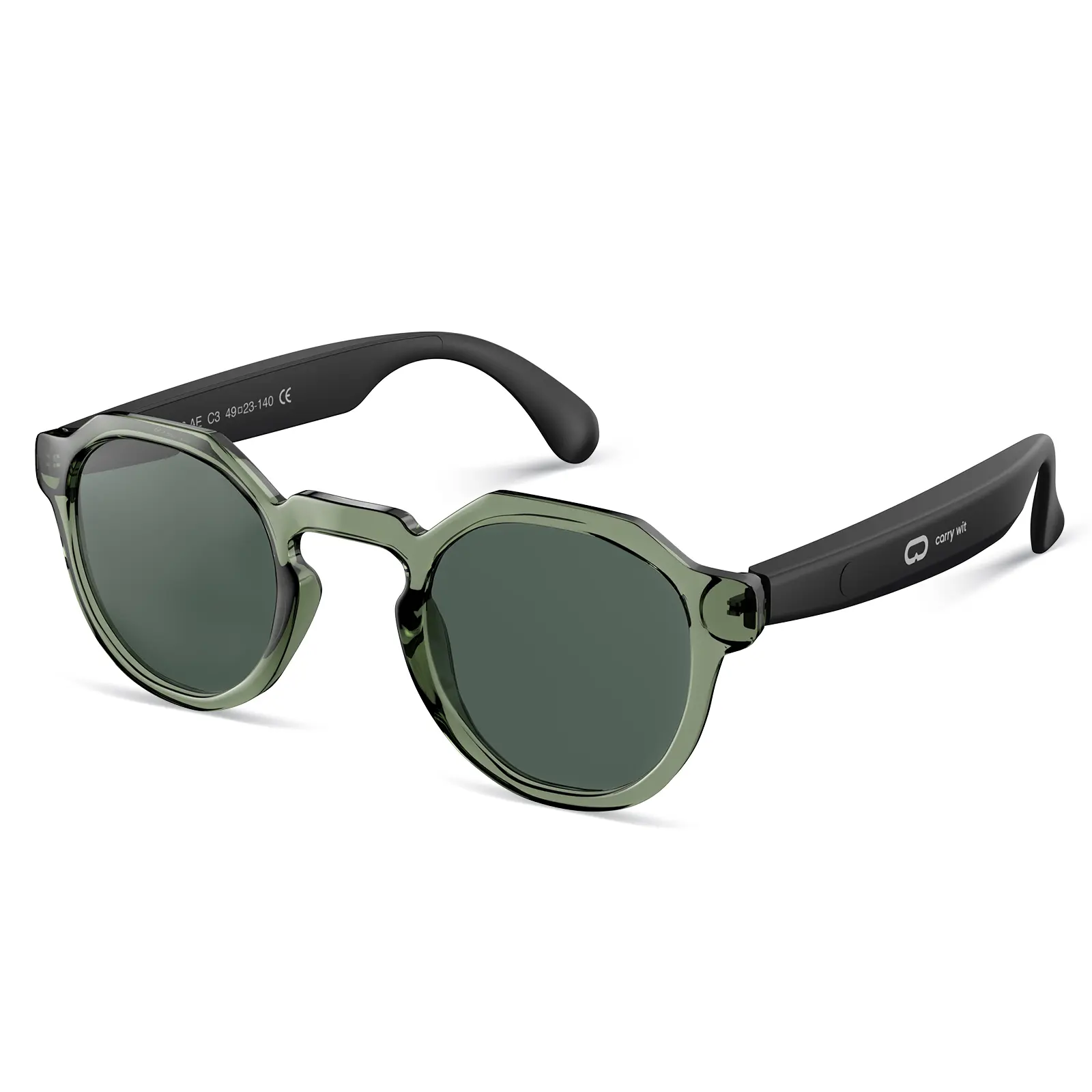 CARRY WIT Smart Glasses Bluetooth 5.4, Open Ear Audio Glasses with Hands-Free Calling & Wireless Music, Lightweight Smart Eyewear for Men Women,B128-AE-Green