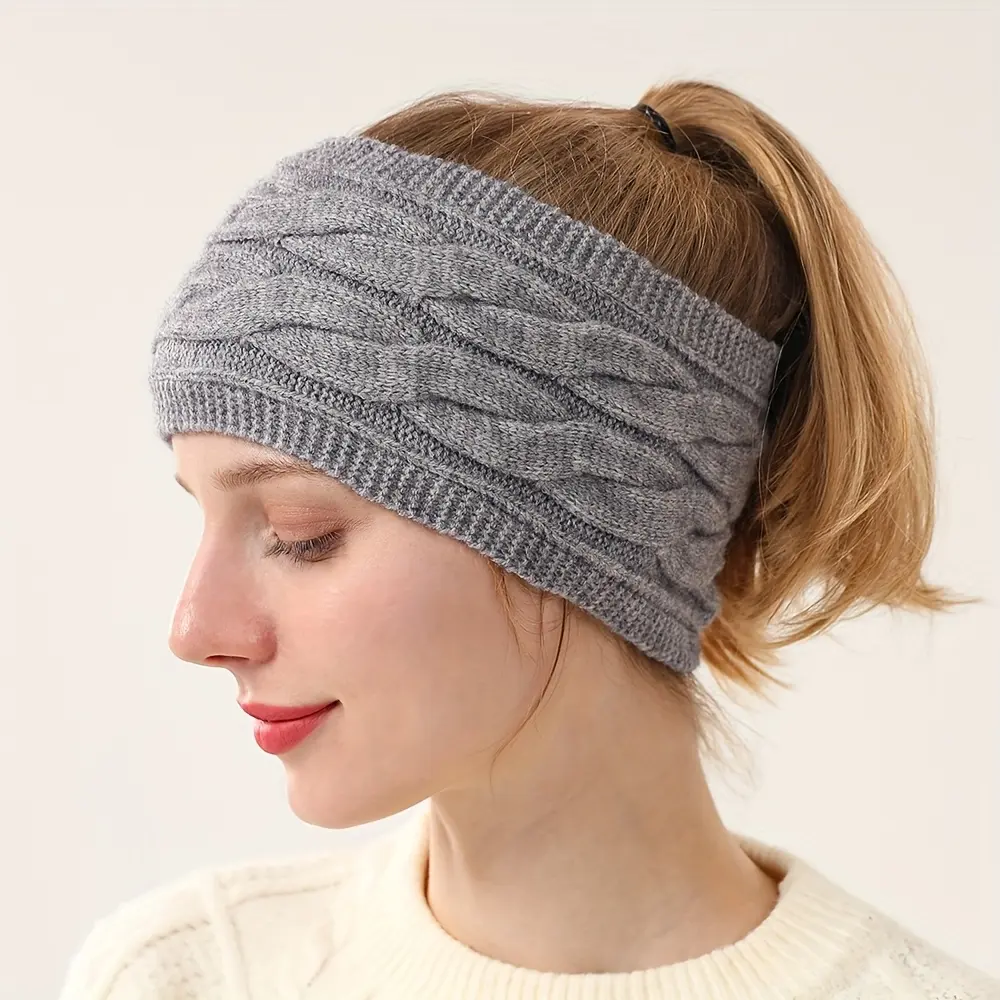 Women's Double-Layer Fleece Ribbed Stripe Headbands - Thermal Insulated Ear Flap, Hair Cover, Elastic Fitted, Soft Stretchy, Winter Cold Weather Wear, Hand Wash Only, for Casual Sports, Daily Use