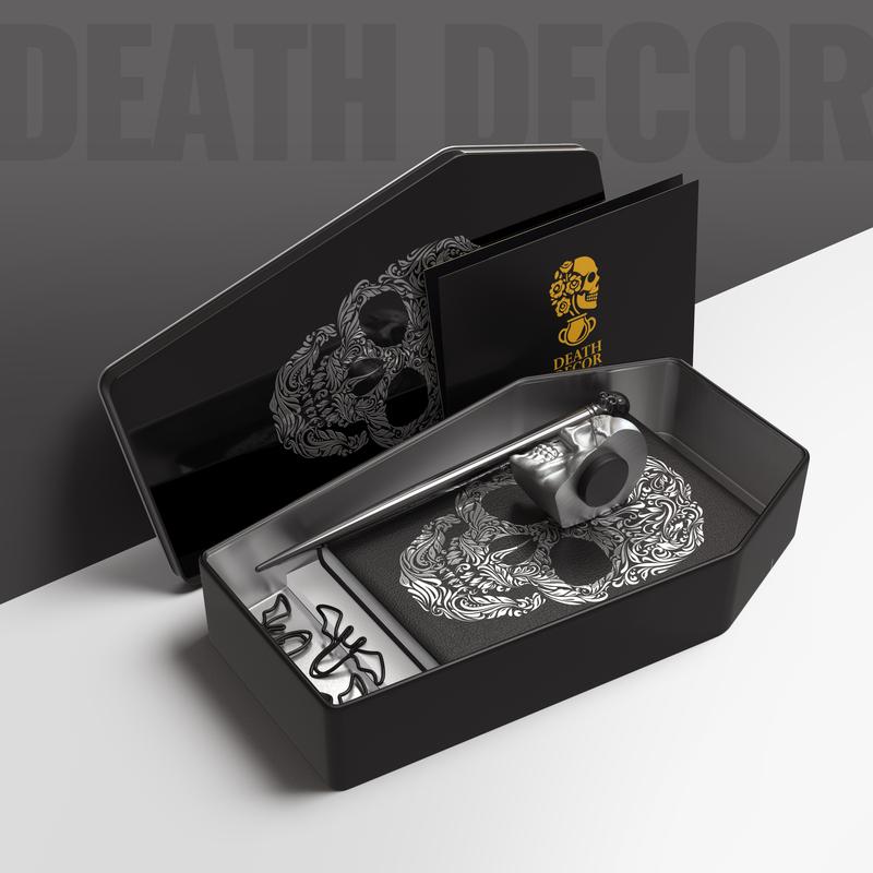 Gothic Skull Stationery Gift Set – Coffin Box with Journal, Pen, Sticky Notes, Magnet, Paper Clips & Gift Card