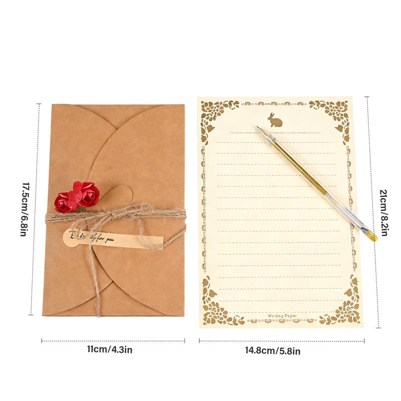 Valentine's Day Love Letter Stationery Set, Vintage Brown Leather-Toned – Red Rose Paper Envelopes Gift Box for Her