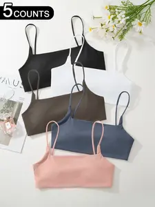 Women's High Elastic Breathable Plain Sporty Bra Set, Comfortable All-Season Casual Underwear, 5-Piece Pack, Wireless Design, Yoga Sports Bra