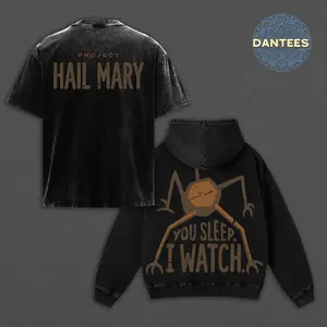 Project Hail Mary Hoodie Rocky You Sleep I Watch Shirt, Andy Weir Sci-Fi Bookish Merch, Eridian Alien Graphic Tee, Vintage Distressed Washed Streetwear Oversized Hoodie for Book Lovers, Space Gift