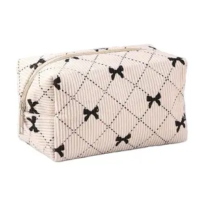 Corduroy Coin Pouch Change Purse Travel Bag Toiletry Case in Pink Purple White Black Colors with Gold Metal Zipper Compact Portable for Travel and Daily Use