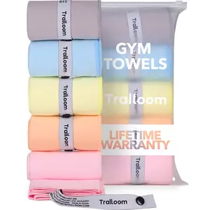 Microfiber Workout Towels - Quick Dry, Highly Absorbing, Odor-Free, for Women & Men - Gym Sweat Sports Towel for Hot Yoga, Tennis, Running, Exercise, Working Out, Camping, Set of 5