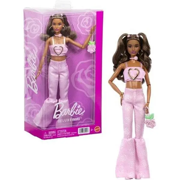 Barbie Deluxe Style Fashion Doll #12 in Pink Denim Crop Top And Flare Jeans, Brunette  [COLLECTIBLES] Paper Doll