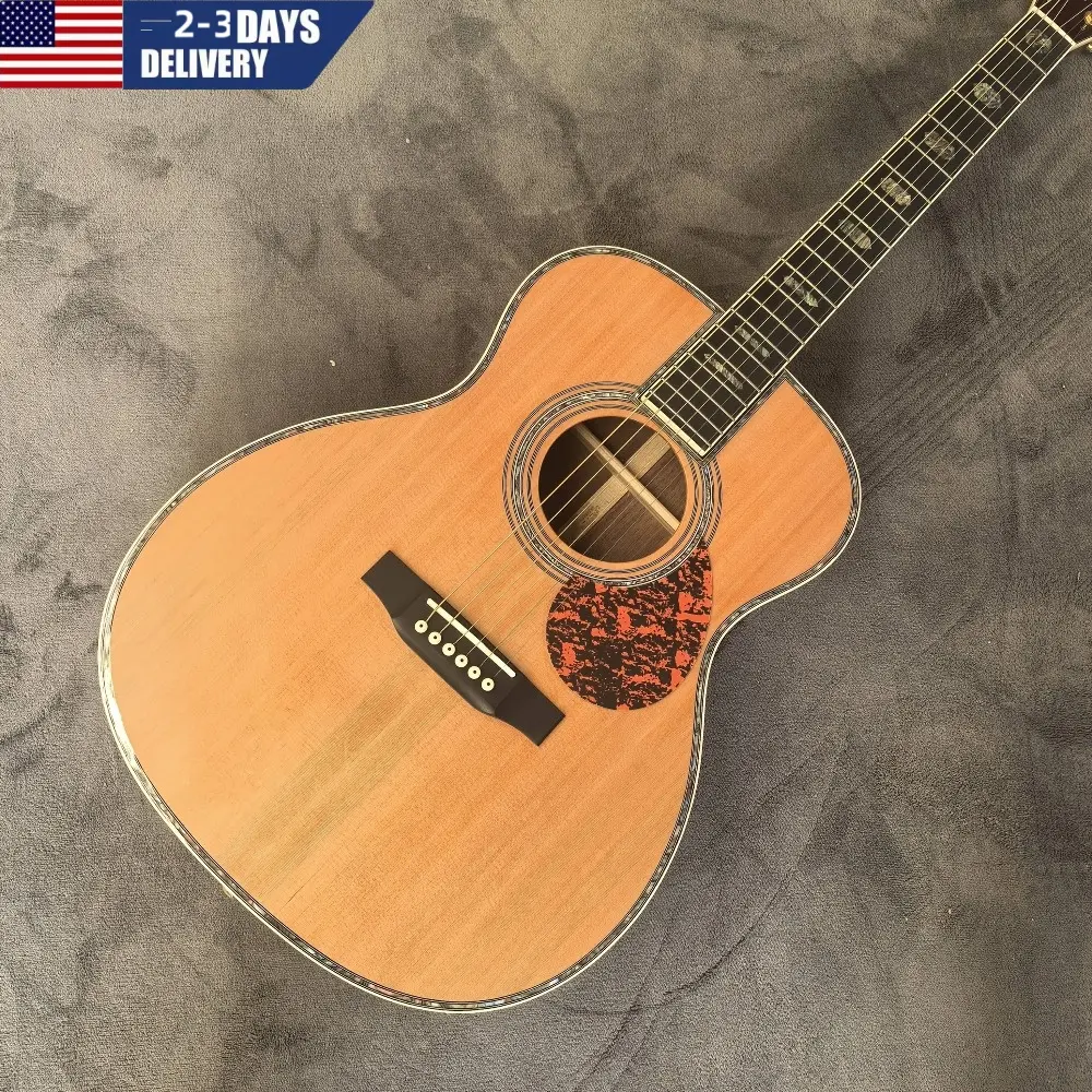 OM45 Red Pine Top Acoustic Guitar Ebony Fingerboard 6-String Golden Tuners