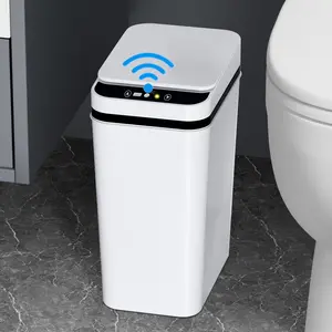 2.6 Gallon Automatic Motion Sensor Trash Can - Slim Touchless Garbage Bin with Lid - IPX5 Waterproof, Electric Auto-Open for Bathroom, Office, Kitchen, Dorm, Bedroom (White)