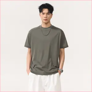 Basic Right-shoulder Versatile Short-sleeved Men's Curved Tailoring Bottoming T-shirt Top