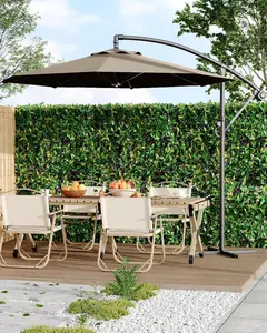 10FT Cantilever Patio Umbrella with Cross Base, Outdoor Offset Umbrella with Infinite Tilt and Crank Lift, Outside Market Umbrellas for Backyard Lawn Garden and Pool, Tan Beach Shade Canopy Sunshade Canopy