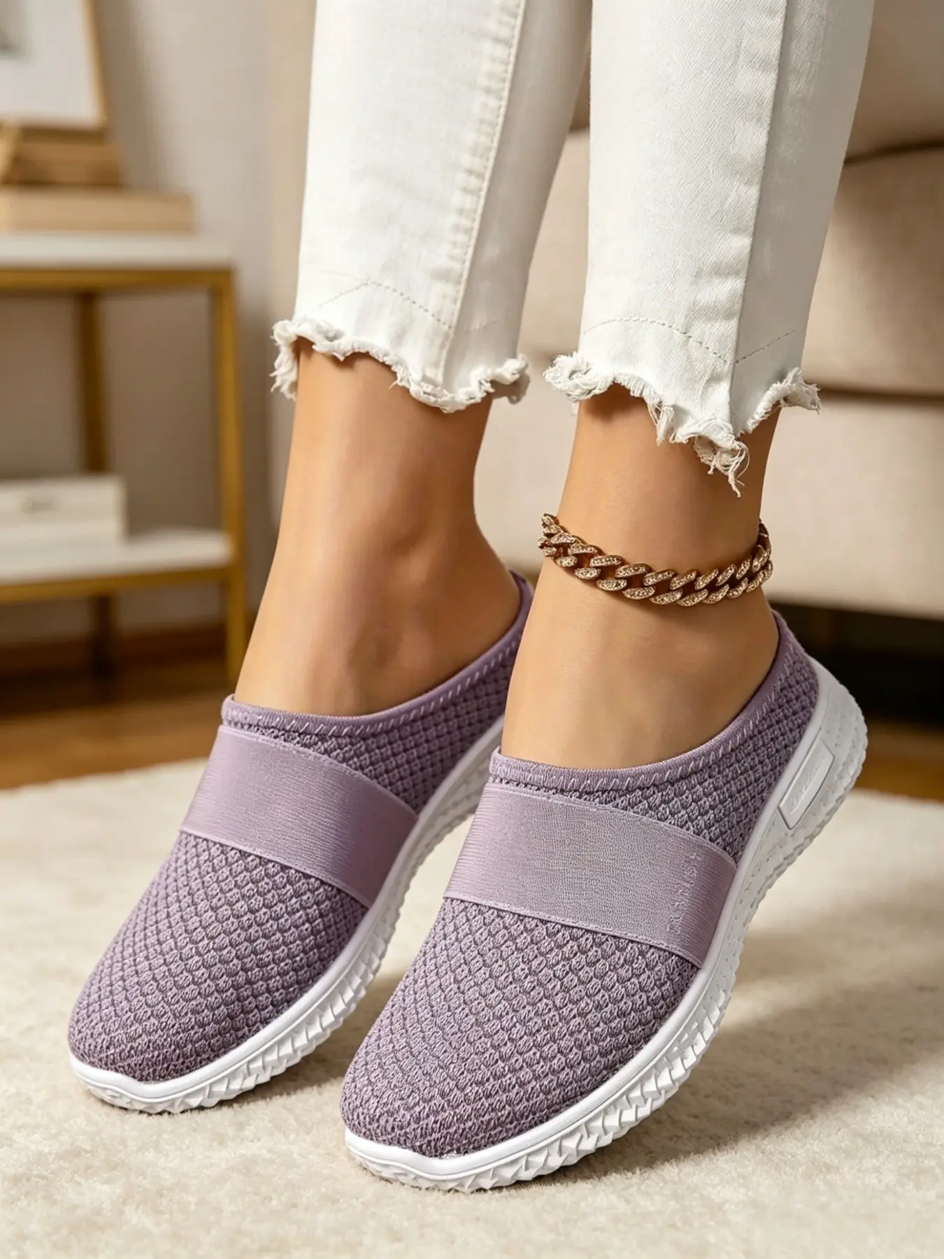 Women's Breathable Mesh Slip-On Half Slipper Mules, Soft Sole Anti-Slip Lightweight Shoes, Comfortable No-Heel Lazy Casual Footwear