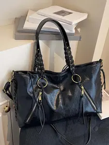 Fashionable, simple and retro textured shoulder messenger bag, metal hardware braided rivet shoulder strap design trendy and practical versatile shoulder messenger bag, suitable for daily commuting, shopping, etc., High Quality Bag, Casual Messenger Bags