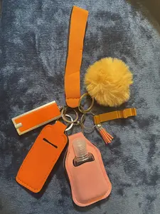 Safety Key Chain Set Orange, Fashionable Keychain & Phone Chain & Wristband, Trendy Exquisite Accessories for Women