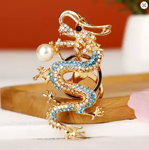 Metal Rhinestones Dragon Keychain Chinese Zodiac Dragon Inlay Rhinestones Inlay Lucky Chinese Keyring Cartoon 3D