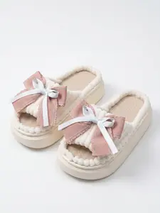 Colorblock Blue Bow Breathable Linen Slippers, All-Season Quiet Anti-Slip Soft Sole Lazy Outdoor Sandals