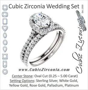CZ Wedding Set, featuring The Bailey engagement ring (Customizable Cathedral-set Oval Cut Design with Halo, Thin Pavé Band and Floating Peekaboo)