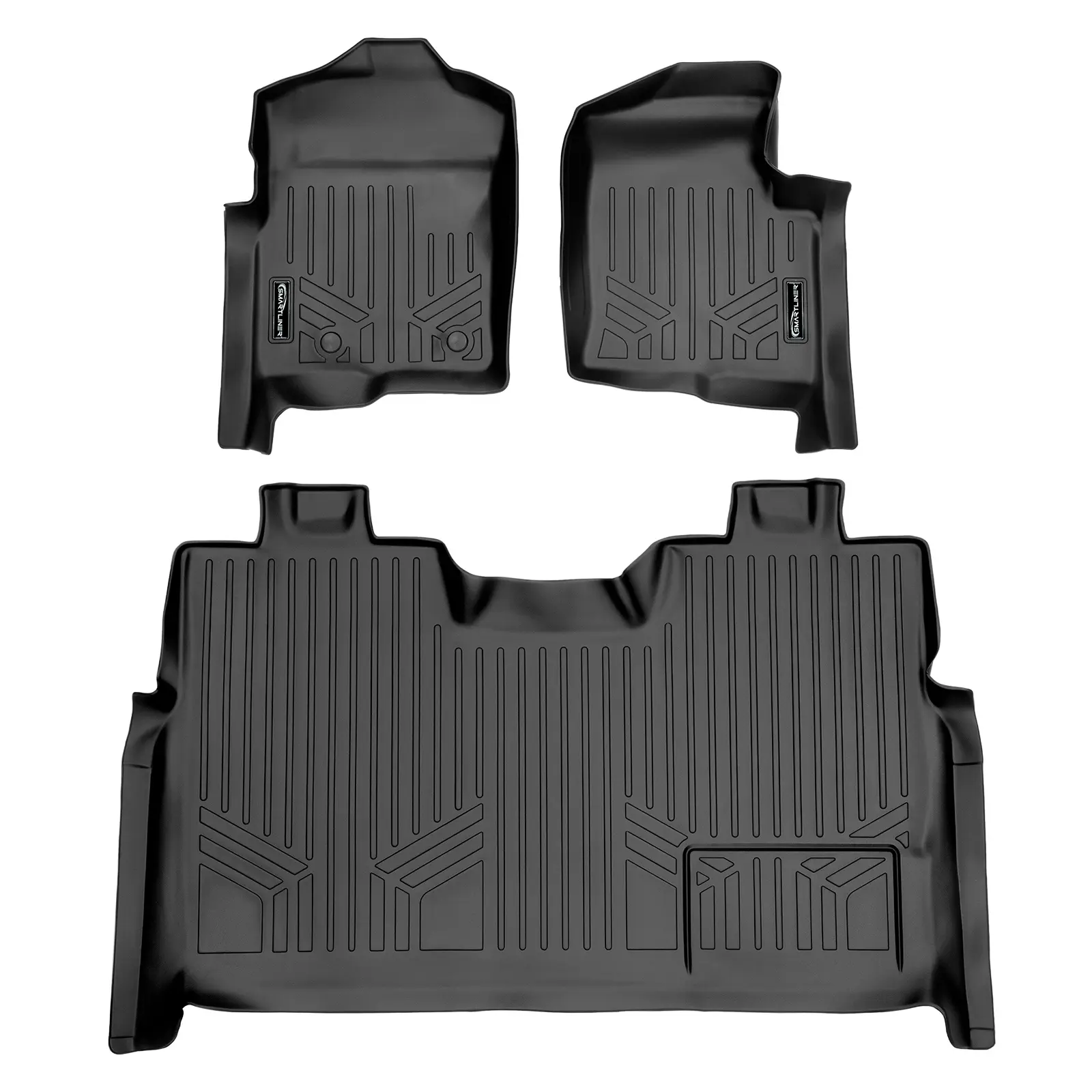 SMARTLINER 2 Rows Custom Fit Floor Liners Compatible with 2011 - 2014 Ford F-150 Super Crew (Gasoline | 1st Row Not Over the Hump | Not for 4x4 Shifters | Accesible Trimline for 2nd row models with subwoofer)
